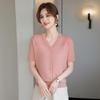 Elegant Summer V-Neck Short-Sleeve T-Shirt for Moms: Light Knitwear for Middle-aged and Elderly Women
