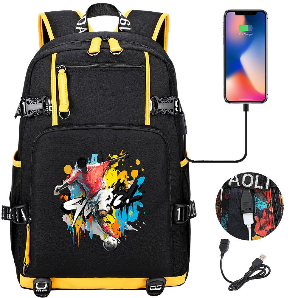 USB Headphone Backpack for Teens Students Boys Girls Leisure Travel Dual Shoulder Bags Soccer Hot Selling Waterproof Large Capacity
