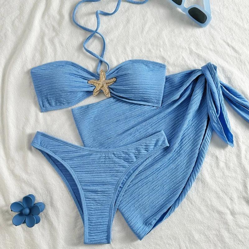 Women's Bikini 3pcs Set Beach Sexy Split Swimsuit Set Adult Fitness Swimming Hot Spring Strapless Swimsuit Triangle Swimsuit