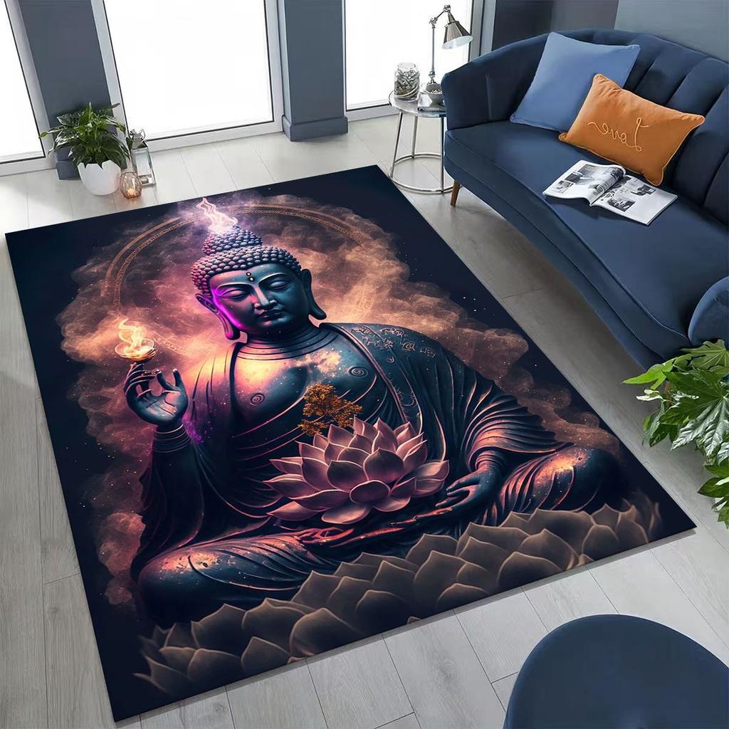 Věřící Slavnostní Buddha Šákjamuni Květinový Koberec do Ložnice Obývacího Pokoje Pohovka Domácí Rohožka Dekorace,Velká Dětská Hrací Protiskluzová Podložka na Podlahu Dárek