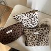 Vintage Corduroy Leopard Print Cosmetic Bag for Girl Female Large Women's Clutch Makeup Organizer Handbag Fashion Toiletry Case