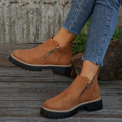 2025 European and American Large Size 35-43 Autumn and Winter Beautiful Versatile Thick Heel Suede Side Zipper Fashion Boots