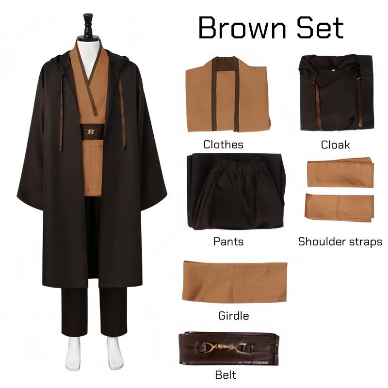 Men's Halloween Jedi Cosplay Costume Adults Obi-Wan Kenobi Tunic Hooded Robe Outfits Halloween Cosplay Uniform Full Set