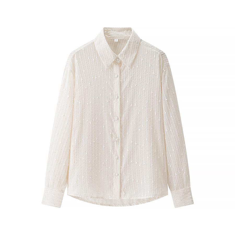 

2025 Spring Lapel Shirt with Sequin Embellishments L грязно-белый