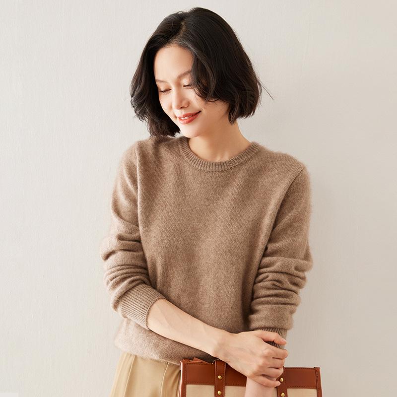 Autumn/Winter 2025 Women's Casual Cashmere Round Neck Pullover with Soft Knit Inner Layer