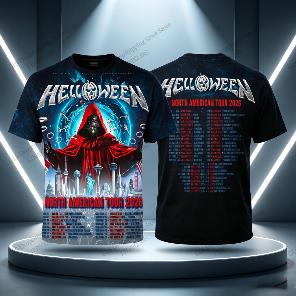 Vintage Helloween Zespół Rockowy Trasa Nadruk 3D Koszulka Męska Damska Moda Halloween Krótki Rękaw Góry Koszulki Dziecięca Koszulka Odzież Unisex