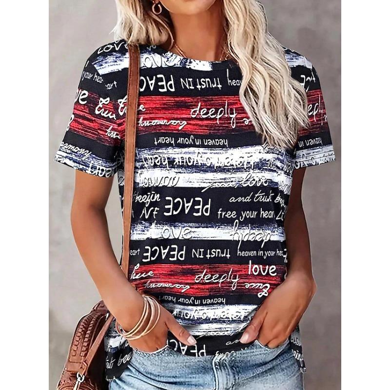 

Женская футболка повседневная с принтом короткий рукав обычные топы повседневные темно-синие летние 2XL