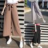 Women's Spring Korean Style Wide Leg Pants Loose Chiffon Casual Straight Leg Trousers with Tie Waist and High Waist for Summer