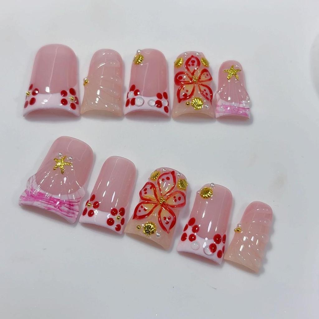 3D Floral Handcrafted French Press-On Nails