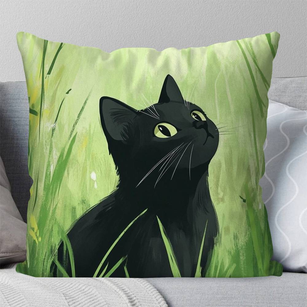 Interesting Black Cat Flower Pillow Case Fashion Square Pillowcase Bedroom Sofa Room Ins Decoration Leisure