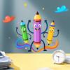 Cute Cartoon Pencil and Crayon Wall Stickers, Removable Self-Adhesive Decals for Kids Room Study Room Decoration