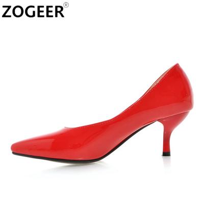Fashion Large Size Medium Heels Pumps Shoe Woman Elegant Fashion Pointed Toe Red Pink Blue Yellow Heeled Party Office Wedding Shoes Lady
