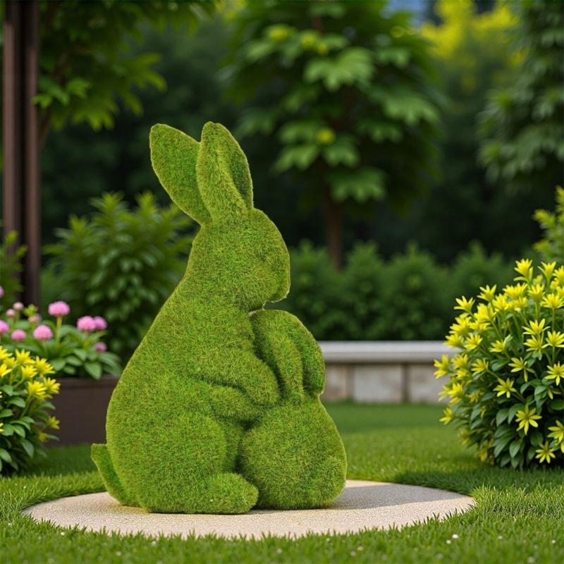 2pcs Elegant Flocking Bunnies Figurines Resin Rabbit Statue For Easter Gift And Outdoor Garden Decorations