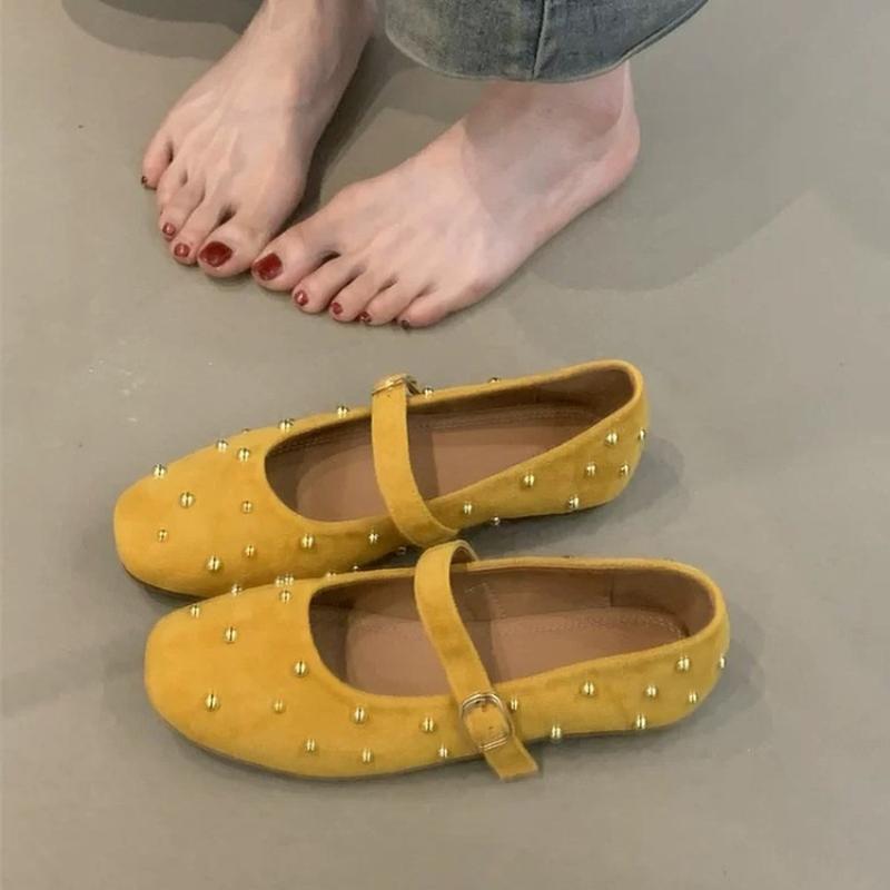 2026 Spring Summer Rivet Women Flats Concise Round Toe Shallow Buckle Strap Ladies Shoes Design Eelgant Dress Shoes