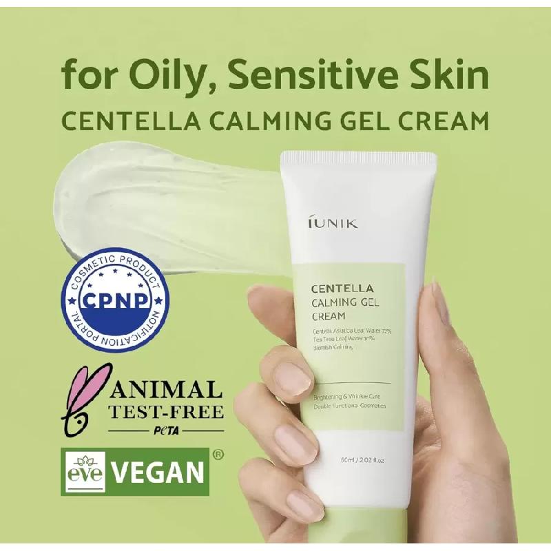 iUNIK Centella 70% Calming Gel Cream 60ml, Vegan Non-Sticky Moisturizing Blemish