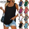 Women's Fashion Casual Solid Color Print Sleeveless U Neck Blouses & Shirts