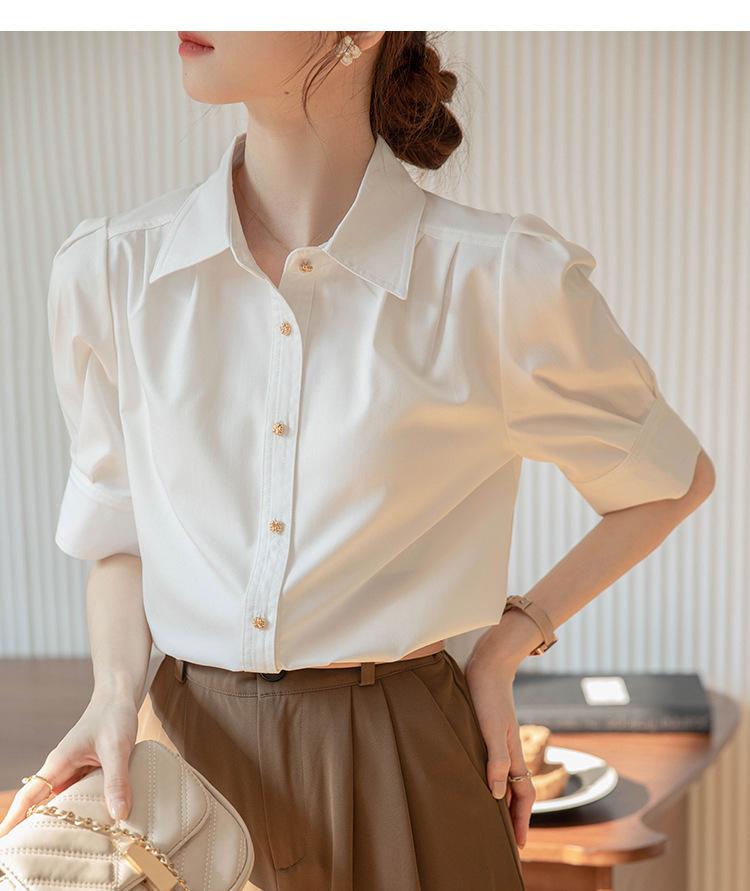 Blue Shirt Interview Summer 1116 New French Commuter Shirt Temperament Short Sleeve Professional Polo Collar Top Trend
