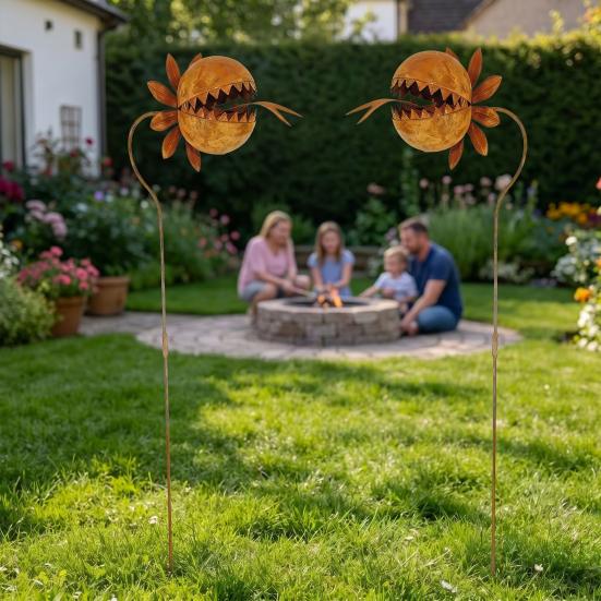 Carnivorous Plant Garden Stake, Large Metal Flytrap Plant Sculpture, Rusty Insectivorous Plant Ornament, Outdoor Decoration for Yard Patio Lawn