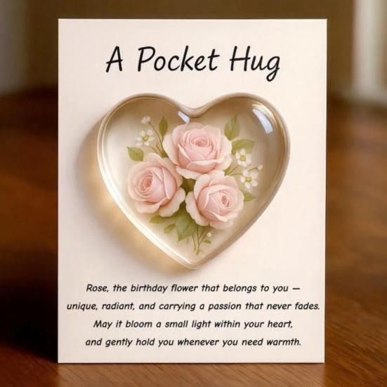 Birth Flower Pocket Hug with Healing Encouragement Poems Birth Flower Clear Heart Keepsake Portable Sentimental