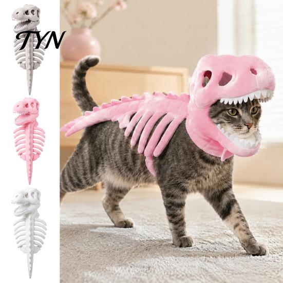 Horror-Thema Haustierkleidung Dinosaurierskelett Kostüm, Weiches Plüsch T-Rex Halloween Kleines Hundekostüm Outfit, Lustige Cosplay Kleidung für Katzen
