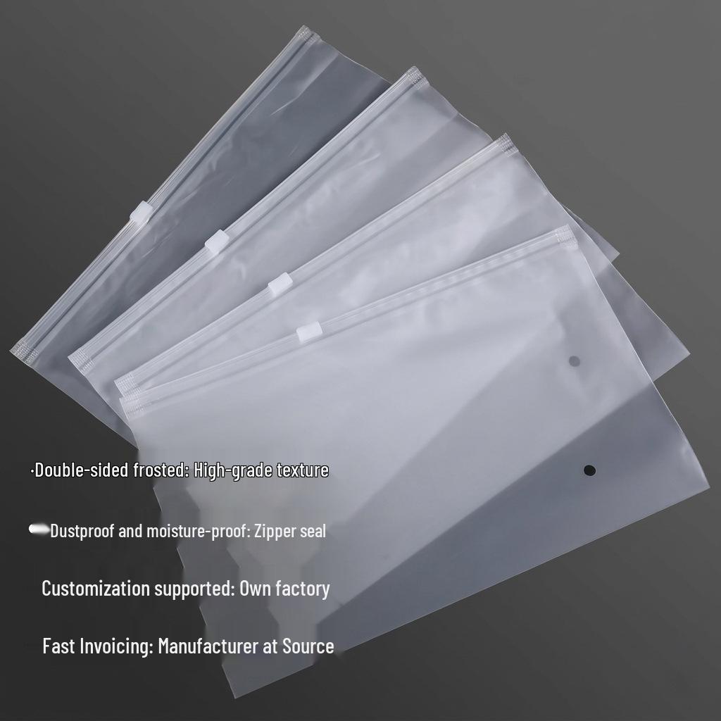 Transparent Frosted PE Plastic Zipper Clothing Bag Frosted; 15*25; CPE