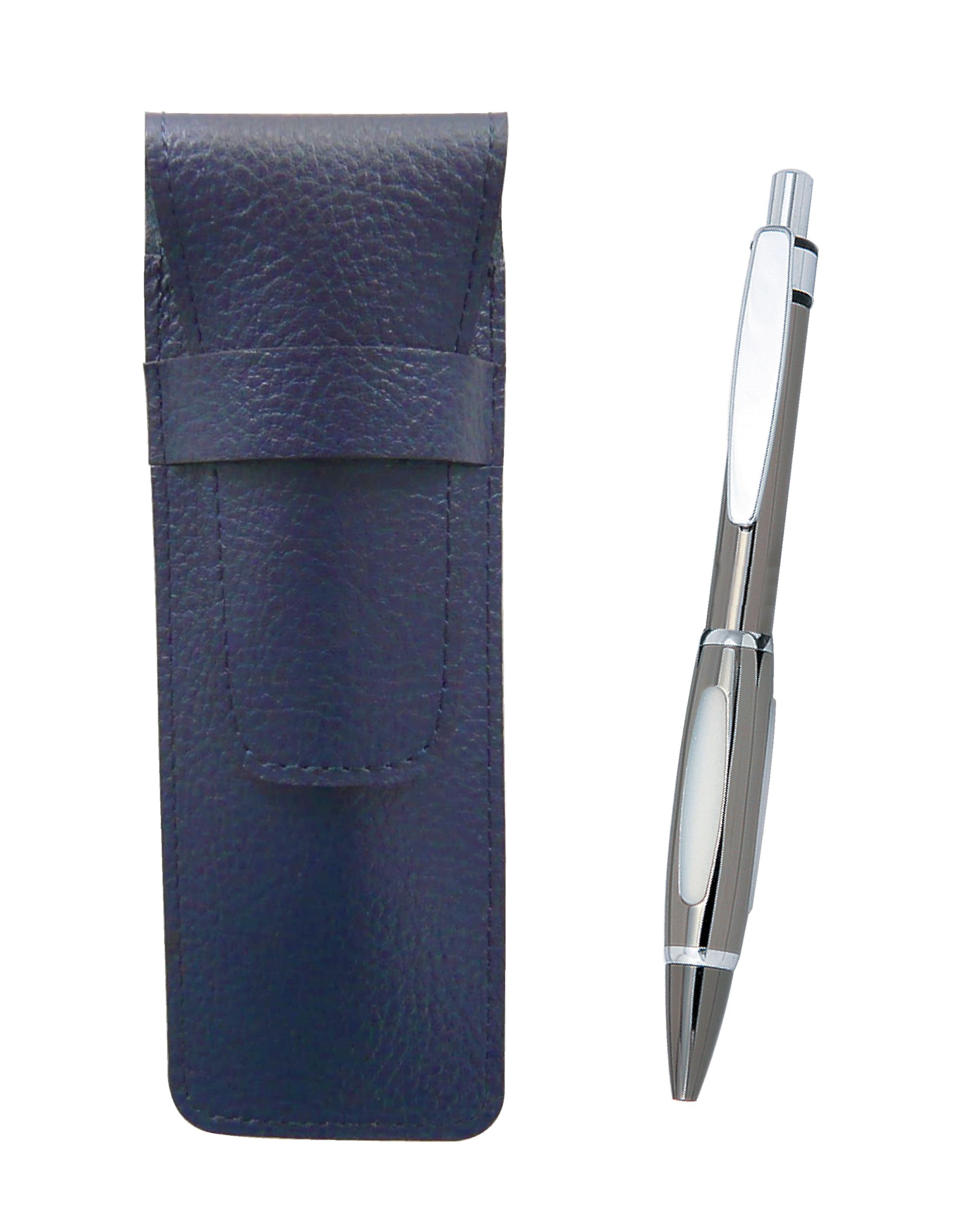 

Blue grained leather pen case with Metal Scorpion and graphite ballpoint pen set (SASL-B989S)