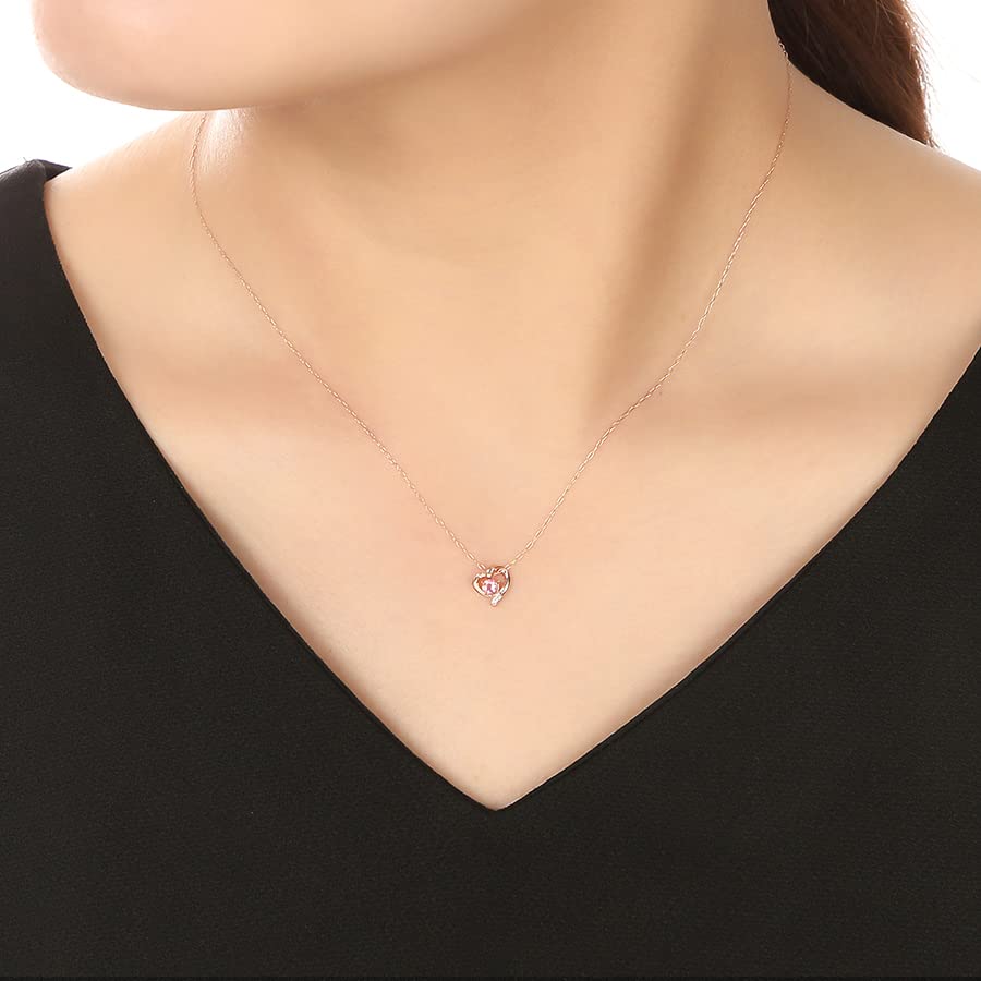 ESTELLE October Birthstone Pink Tourmaline K10 Pink Gold Heart Motif Necklace (0451-9481-0011-0000)