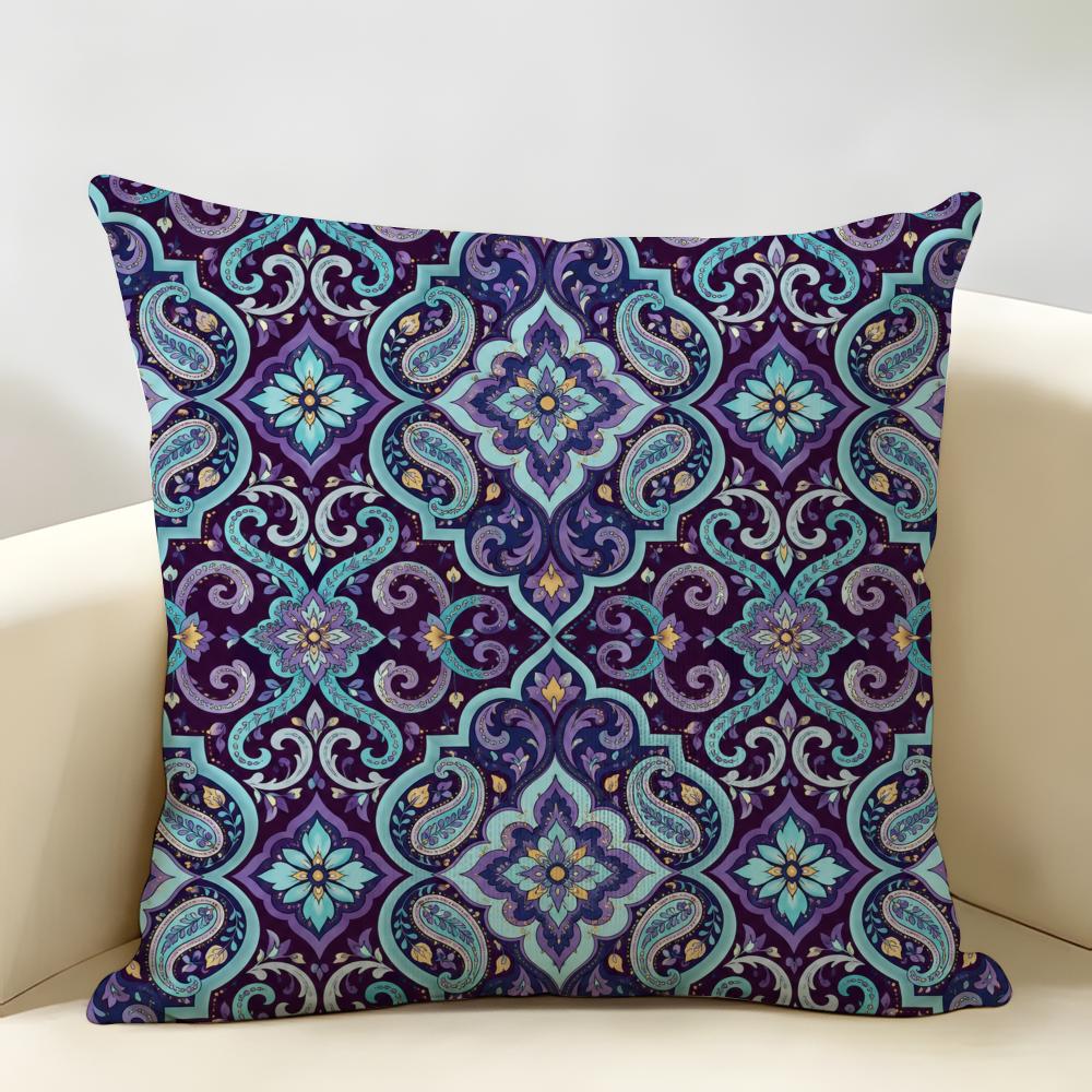 Retro Symmetrical Decorative Pattern Cushion Cover Durable Hypoallergenic Organic Linen Short Pillow Cover Washable