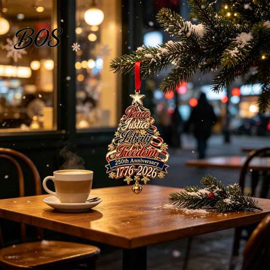 Indoor Outdoor Christmas Decor 250th Anniversary Tree Ornament, USA Xmas Hanging for Festive Party Home Window, Patriotic Acrylic Sign Veterans Family