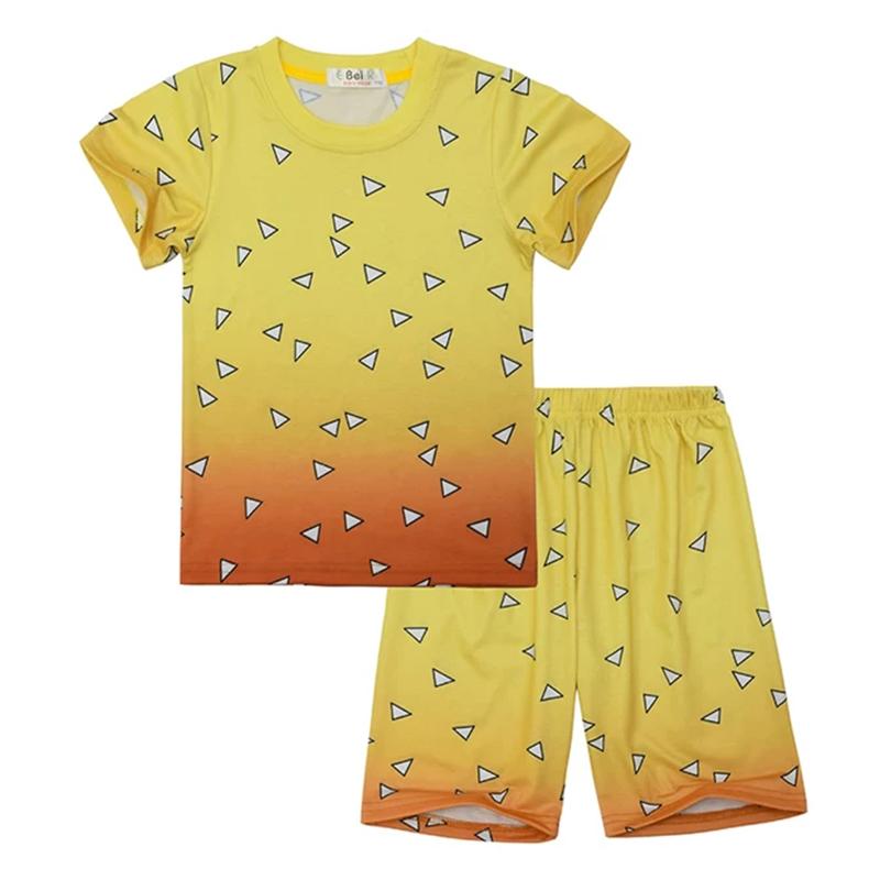 Demon Slayer Kyojuro Rengoku Flame Hashira 2-Piece Set Short Sleeve T-shirt and Matching Shorts Anime Print Casual Loungewear