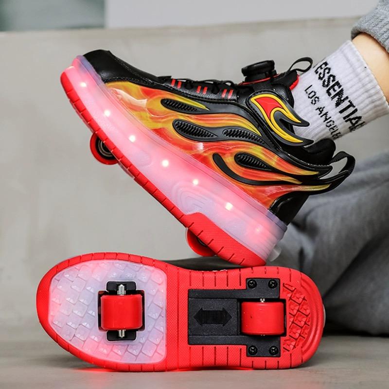 Dětské dvoukolečkové otočné tlačítko LED dobíjecí svítící kolečkové brusle dvouřadé boty Heelys kolečkové brusle boty