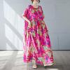 Simple Bohemian Long Dress Summer New Fat Plus Short Sleeve Crew Neck Printing with Women's Clothing