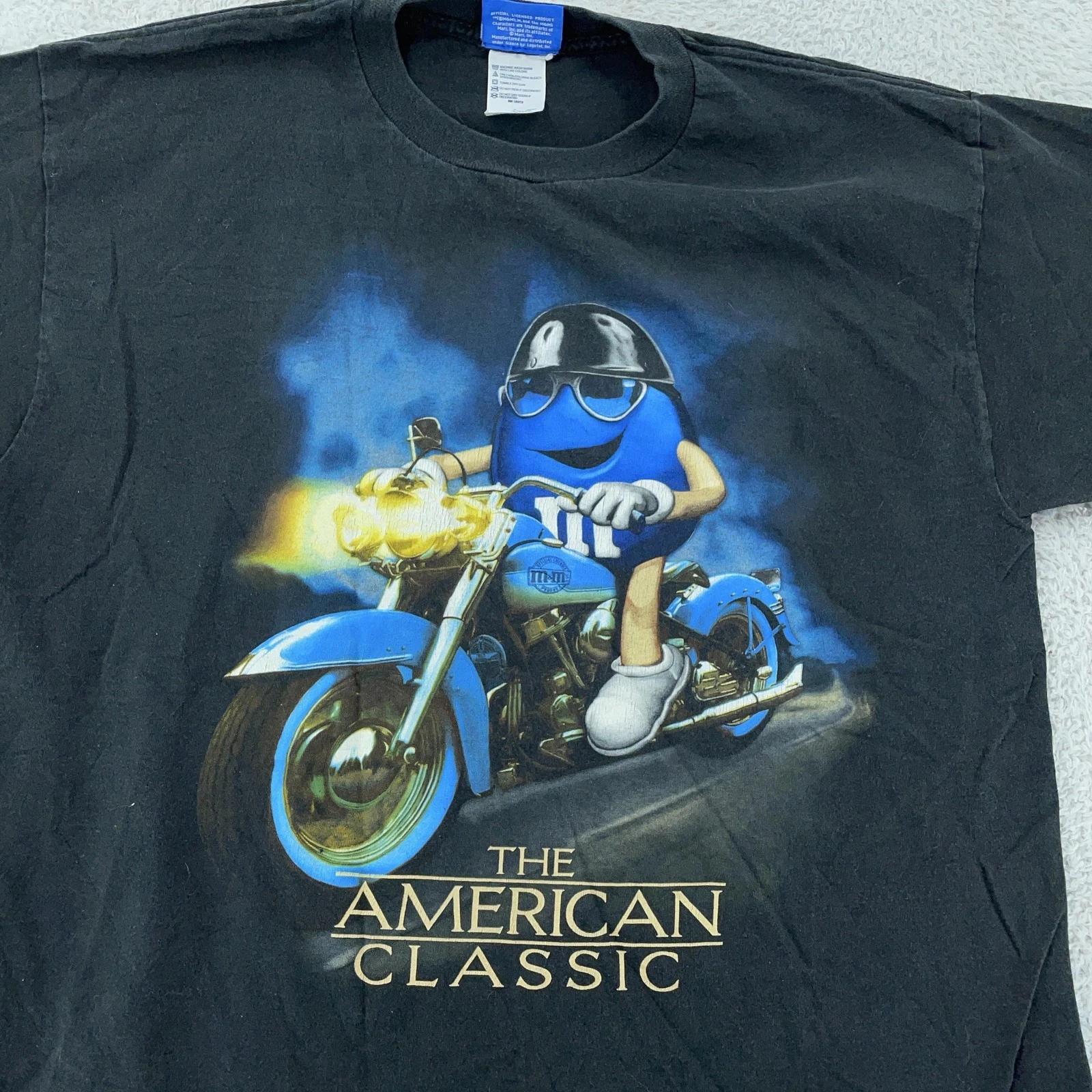 

Vintage 90s M&M s American Classic Motorcycle T-Shirt L/XL Black Chocolate Candy 2XL