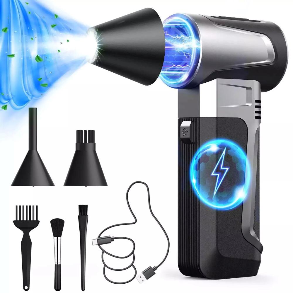 

Электрический воздуходув 450000 об/мин, регулируемая передача, турбореактивный вентилятор, зарядка Type-C, вентилятор для автомобиля, инструмент для продувки и очистки, портативный воздуходув для снега