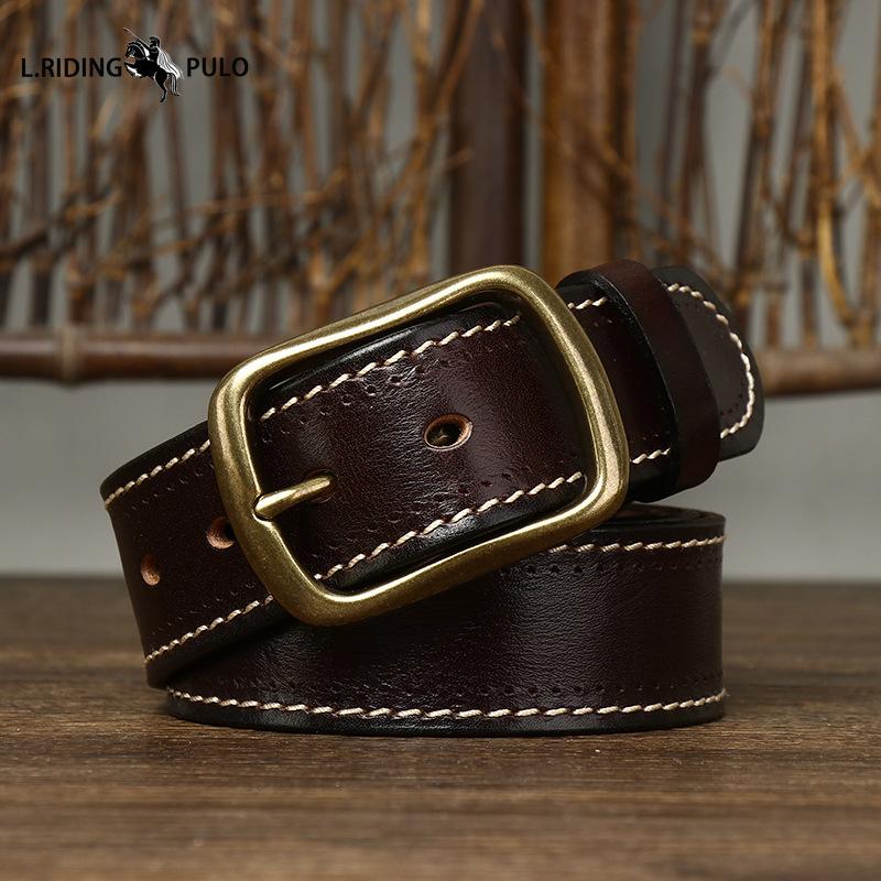 Fashionable Retro Leather Belt for Men Genuine Leather Pure Cowhide Copper Buckle Casual Jeans Belt