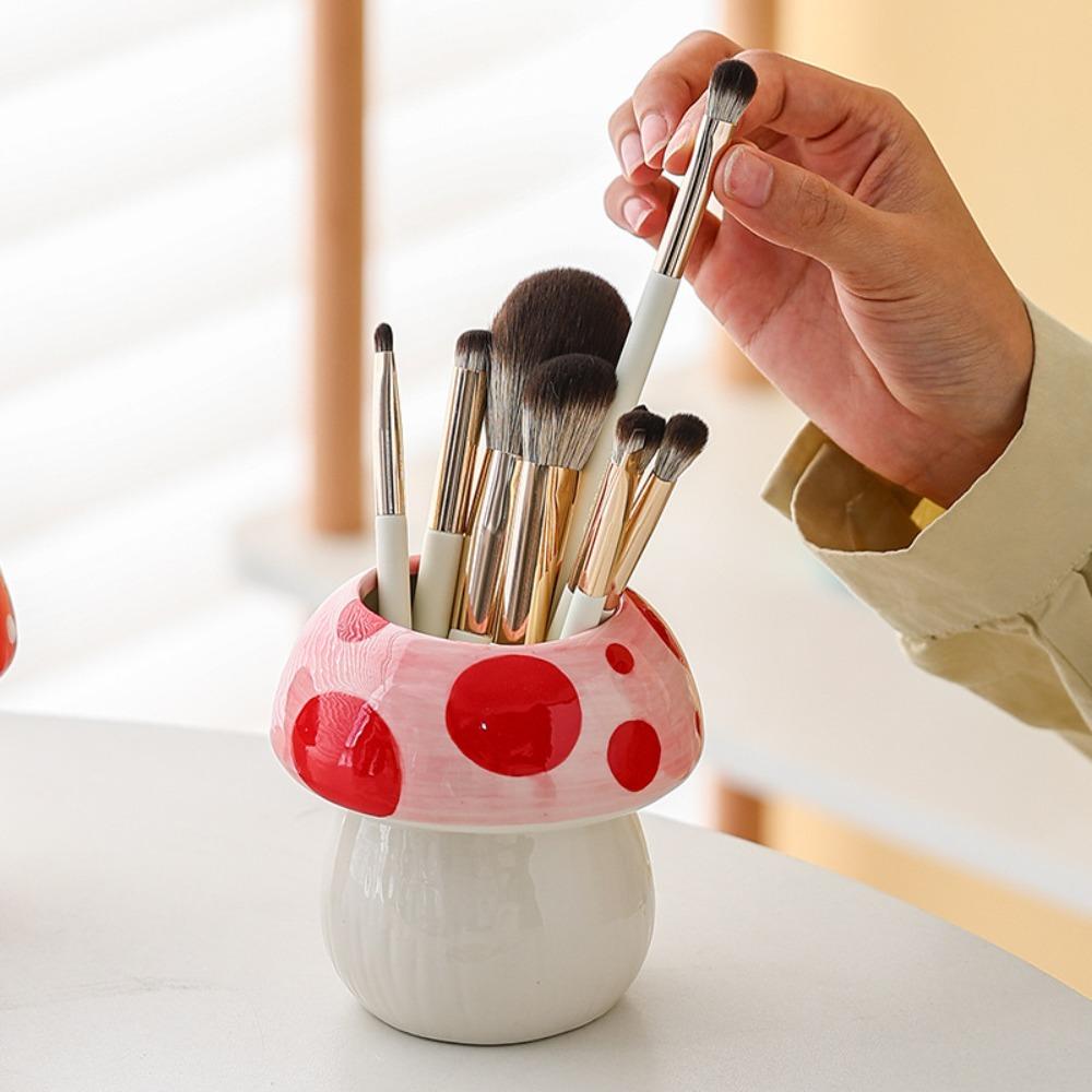 Cartoon Mushroom Pencil Holder Girly Pen Container Pot Stationery Brush Storage Bucket  Girl