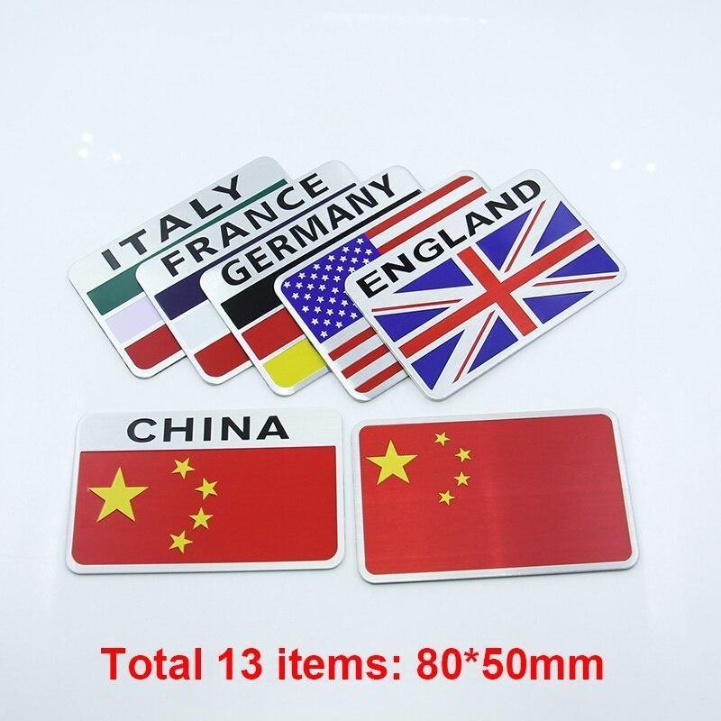 Etichettatura in alluminio Emblema Auto Styling Germania Inghilterra Italia Francia USA Bandiera Distintivo Adesivo