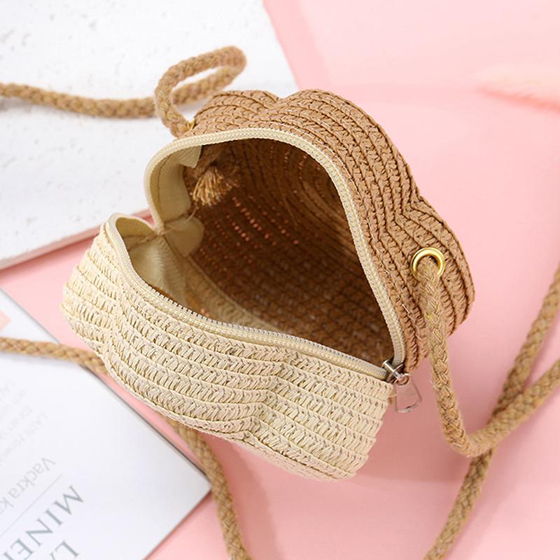 Handmade Kids Girls Shoulder Bag Flower Straw Baby Bags Messenger Bag Children Keys Coin Purse Cute Princess Mini Handbag