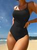 Damski Strój Kąpielowy 2025 Jednolity Kolor Jednoczęściowe Bikini Prążkowane Dekolt U Ramiączka Push Up Wyszczuplający Strój Kąpielowy Bez Pleców Monokini