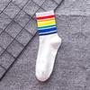 Girls' Japanese & Korean Style Rainbow Striped Mid-Calf Socks - Cute & Trendy