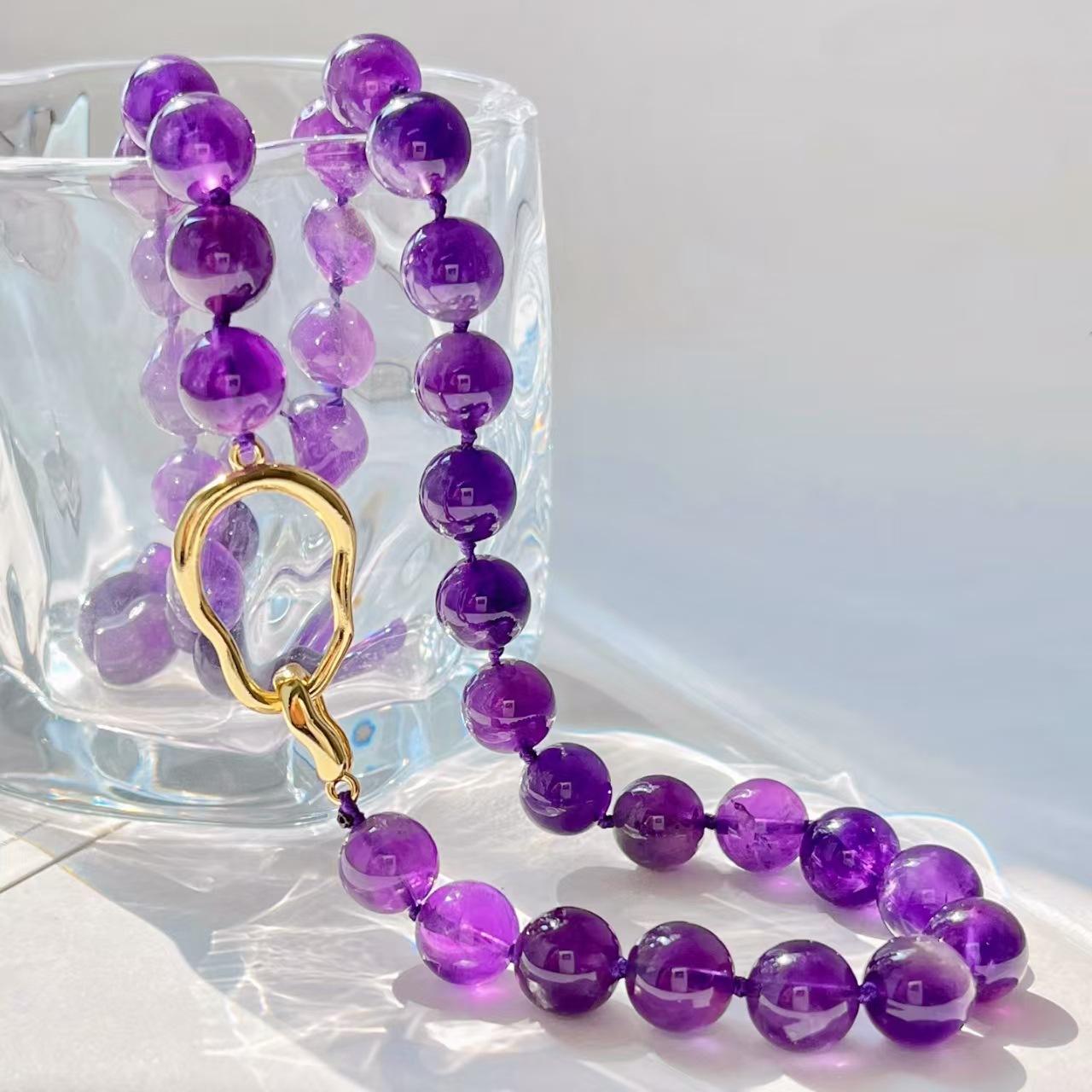Vintage High Quality 10Mm Natural Amethyst Basic Necklace Collarbone