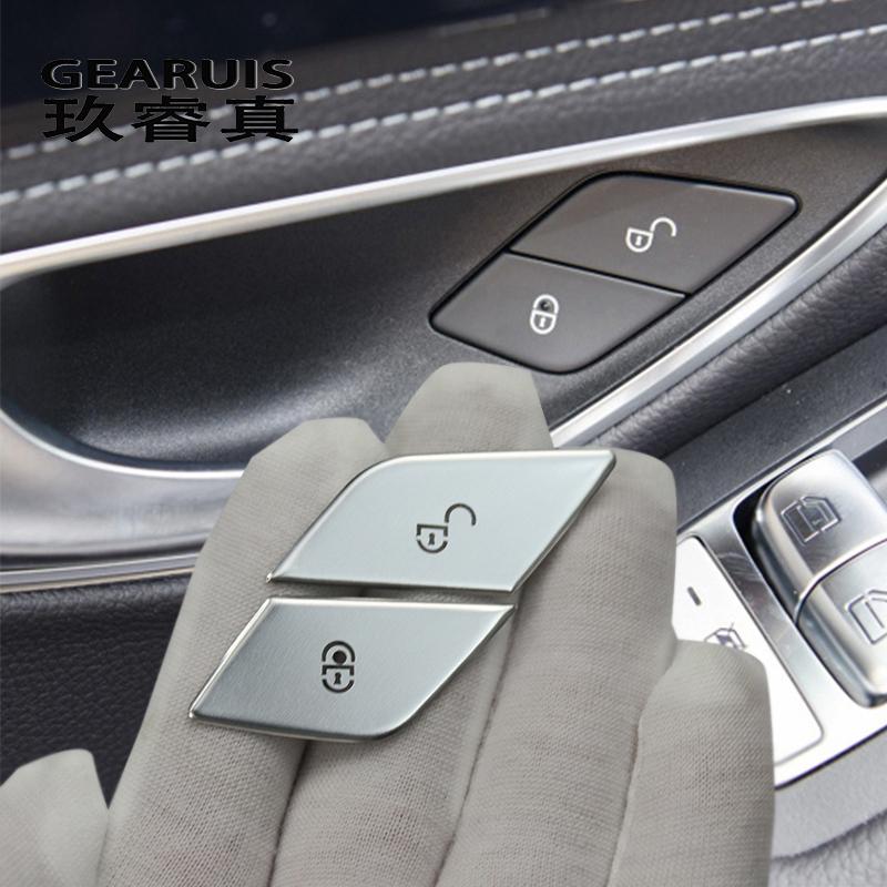 Car Styling For Mercedes Benz C E Class W205 W213 GLC X253 Door Lock Switch Buttons Sequins Covers Stickers Trim Interior