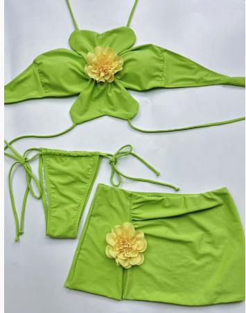 3D Flower Strappy Bikini Swimsuit L зелёный