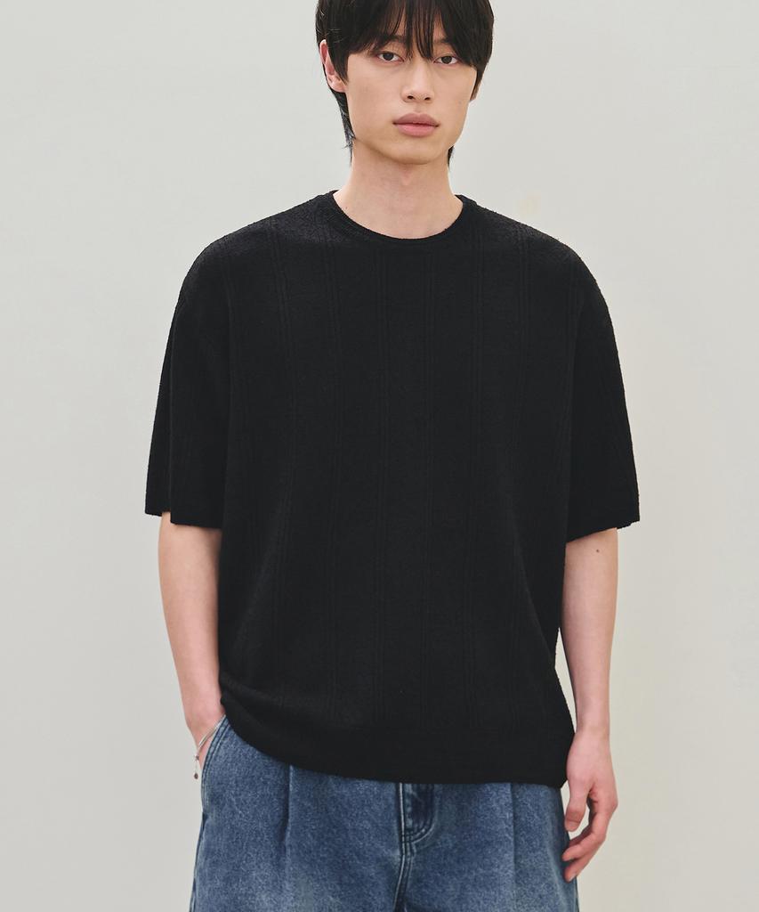 ROTEMBER Striped Texture Round Half Knit [ 3 Colors ]