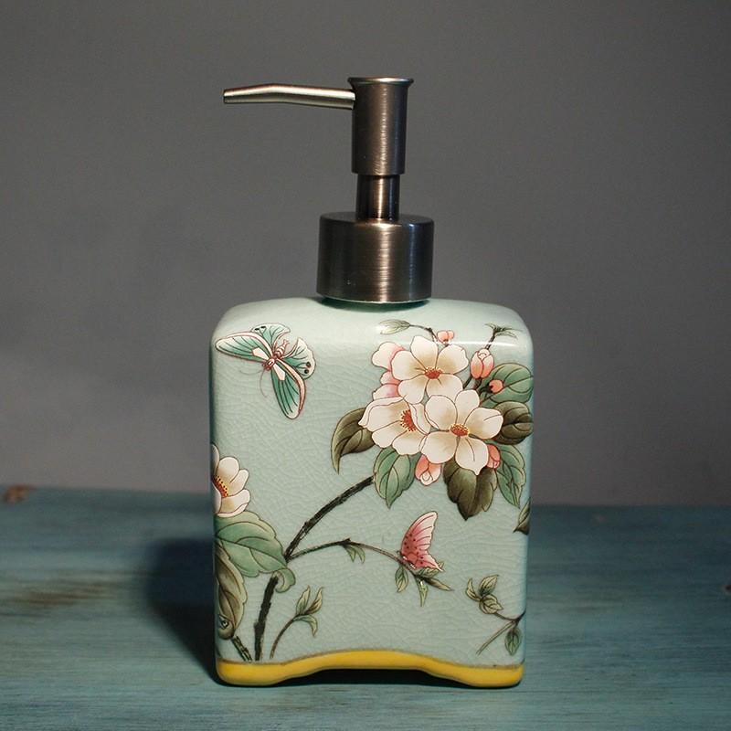 410ml Keramikmuster Lotionflasche Badezimmer Shampoo Duschgel Spenderflasche Badezimmer Hotelbedarf Badezimmerzubehör