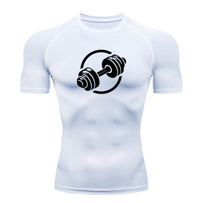 Men's Compression Workout Athletic T-Shirt Dumbbell Graphic