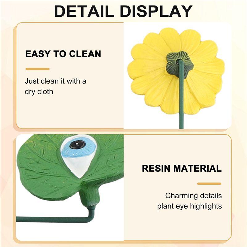 M-Modern-6PCS Resin Plant Eyes Stakes Novelty Rose Sunflower Green Leave Plant Garden Stakes Funny Floral Plant Pick Ornaments
