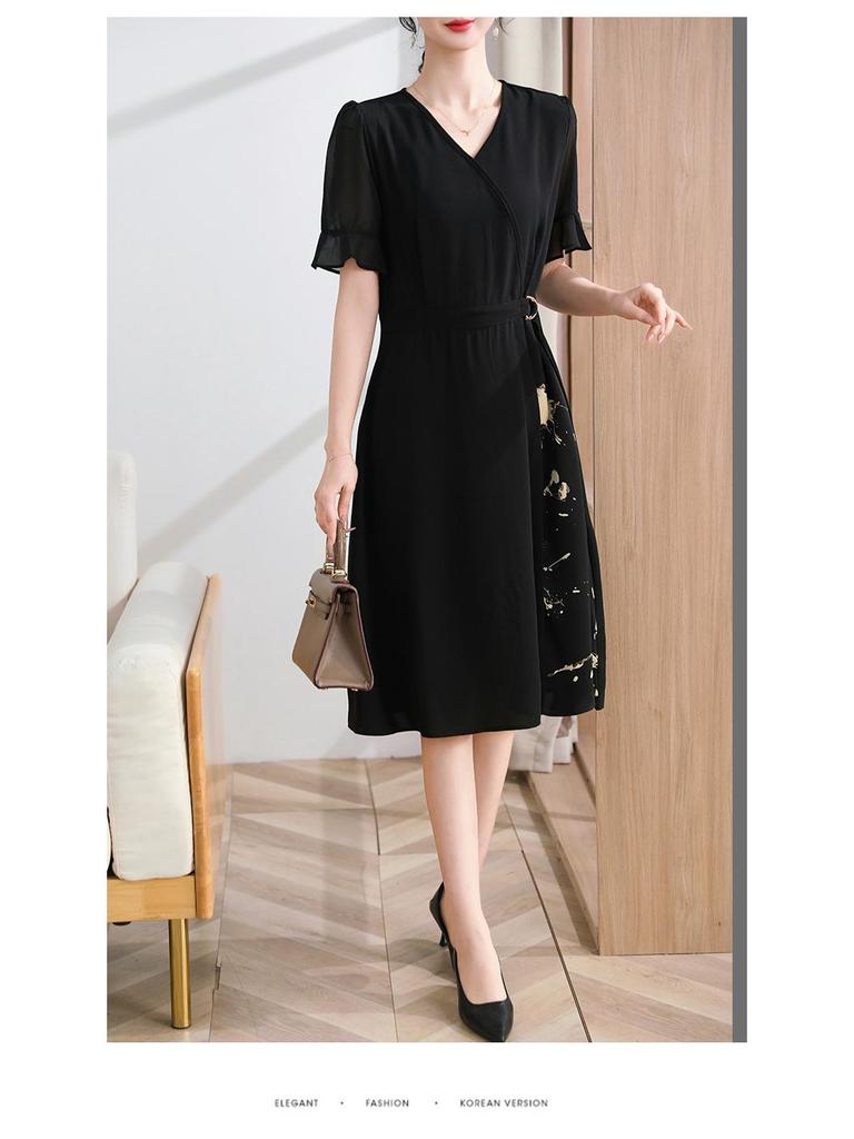 Elegant V-Neck Summer Dress for Women Aged 40-50
