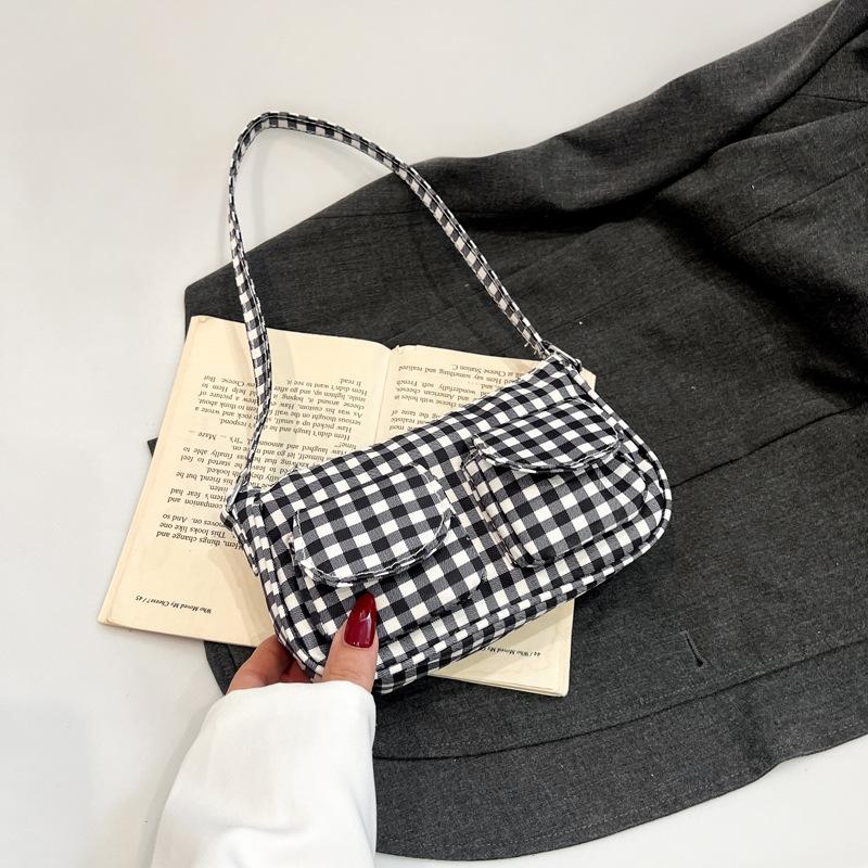 

Foreign style, cute, fresh and sweet underarm bag, women s versatile plaid, new students class commuting trend shoulder bag чёрный