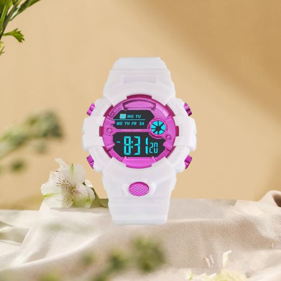 LED Electronic Watch Waterproof Anti-slip Adjustable Strap Round Dial Kids Students Casual Sports Digital Wristwatch Birthday Gift